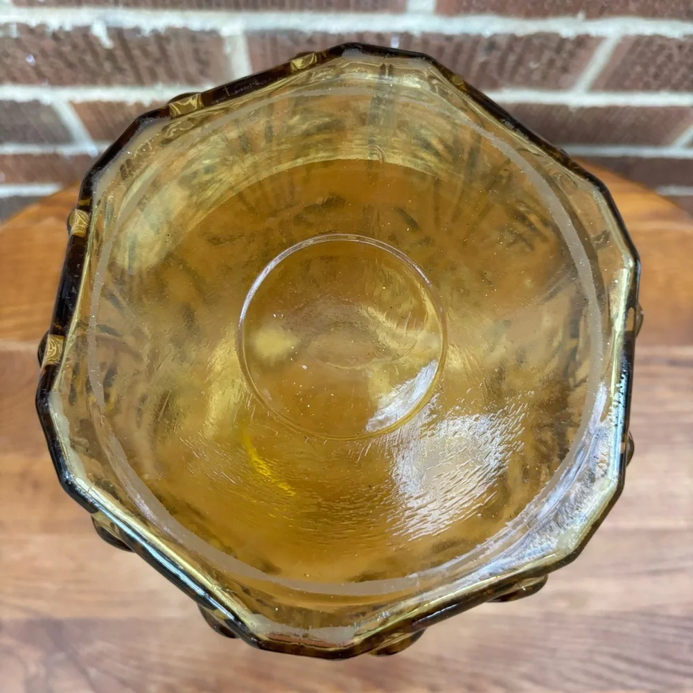 Le Smith Atterbury Scroll Amber Glass Vase Canister Vtg MCM No lid Replacement